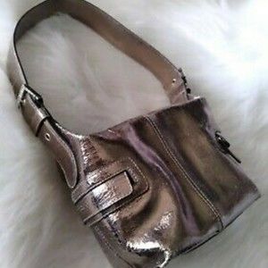 VTG HYPE BAG METALLIC LEATHER BUCKET BAG SHOULDER BAG GUC